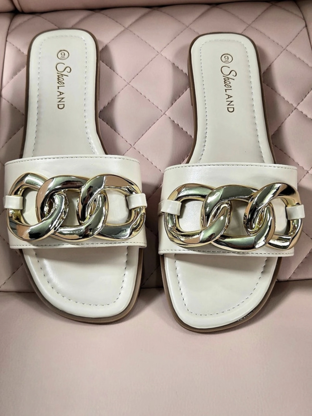 Womens Shoe Land Chain Slide Sandals in Off White Size 9